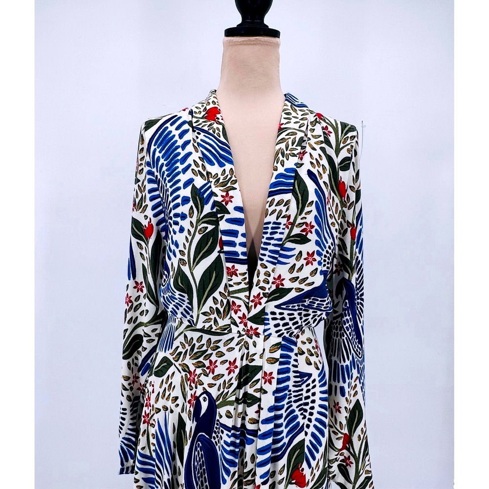 Farm Rio NWT Off-White Macaw Flight Maxi Dress Tropical Bird Print Long Sleeve L - Picture 2 of 16